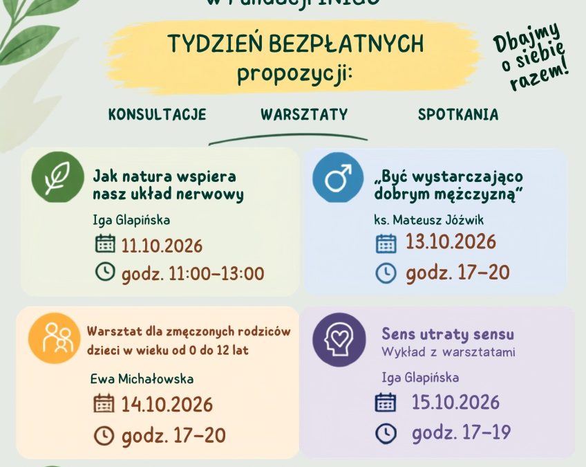 Tydzień Bezpłatnego Wsparcia w Fundacji INIGO. Zadbajmy o siebie razem!